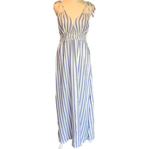 En Creme Dress Womens Medium Blue White‎ Striped Maxi Open Back